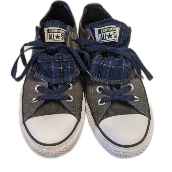 Converse All Stars gray & navy blue "double up" low top sneakers - 9 - Picture 2 of 8